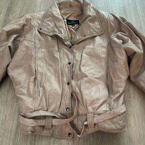 Vtg Bermans Distressed Tan Leather Moto Biker Jacket Sz M